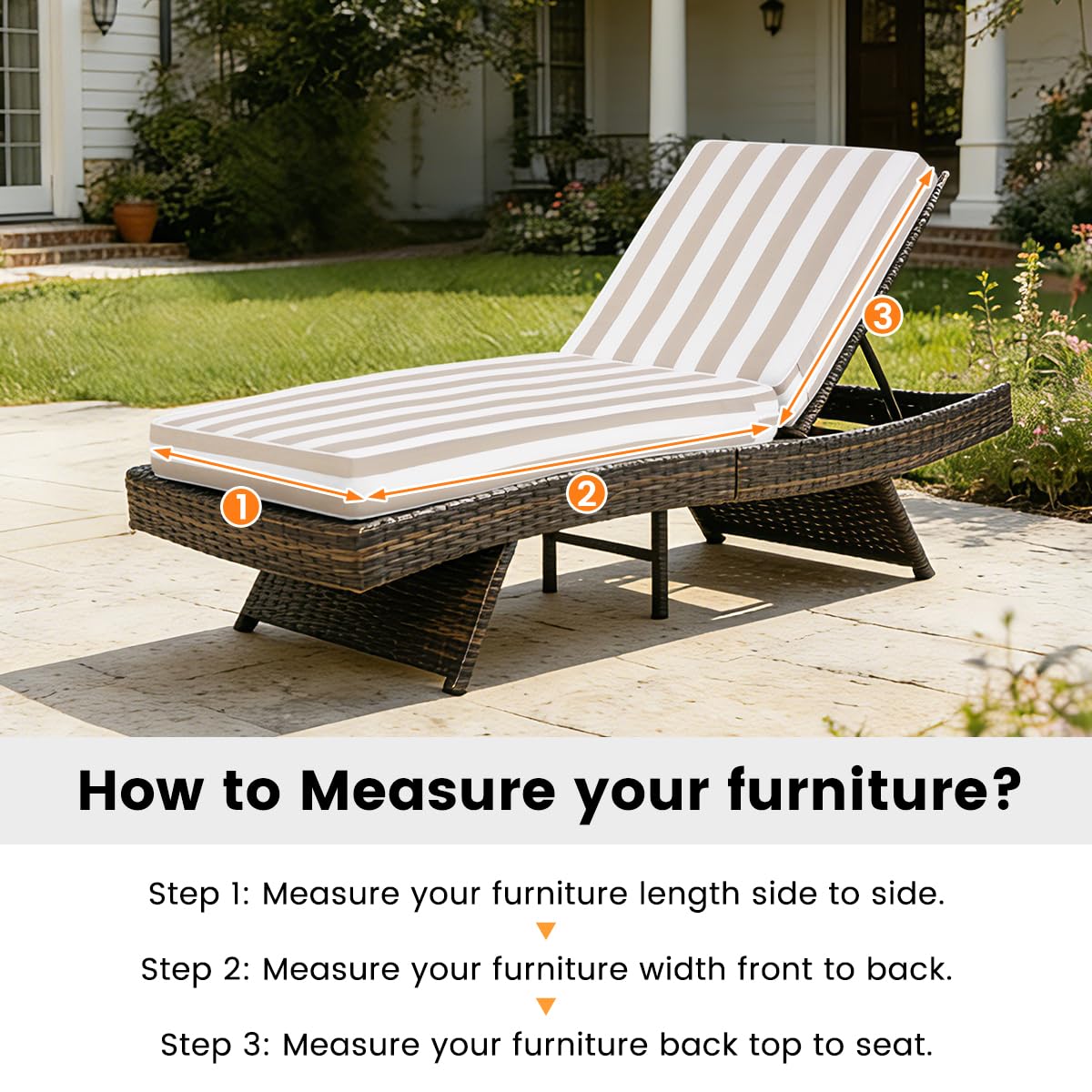 Sundale chaise cushion set of 2, water-resistant, cabana stripe tan, 80x26x6.