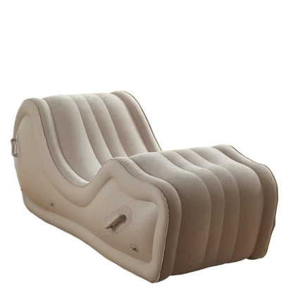 Portable inflatable sofa bed, lazy folding lounge chair with armrests for outdoor garden, modern and lightweight.