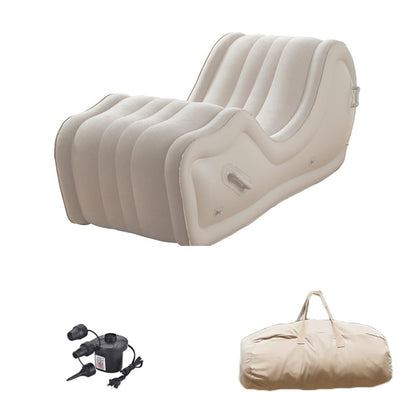 Portable inflatable sofa bed, lazy folding lounge chair with armrests for outdoor garden, modern and lightweight.