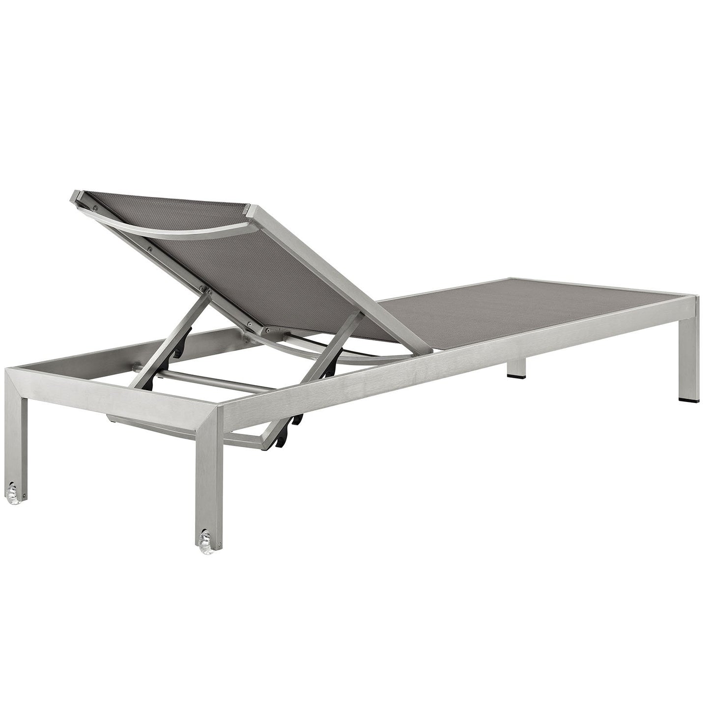 Modway Shore Aluminum Mesh Outdoor Patio Poolside Chaise Lounge Chair in Silver Gray