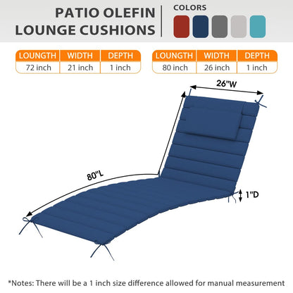 Sundale quilted lounge cushion set of 4, water-resistant, foldable, dark blue 80x26.