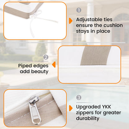Sundale chaise cushion set of 2, water-resistant, cabana stripe tan, 80x26x6.