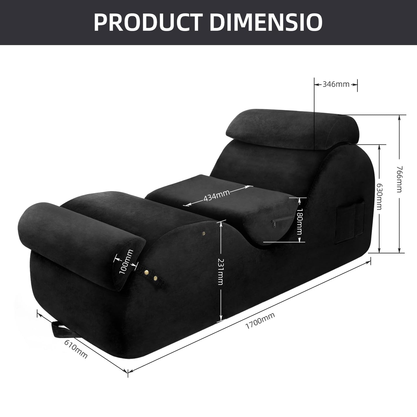 STSERT ZONE XL yoga chaise lounge with headrest, pads, washable cover, non-slip base.