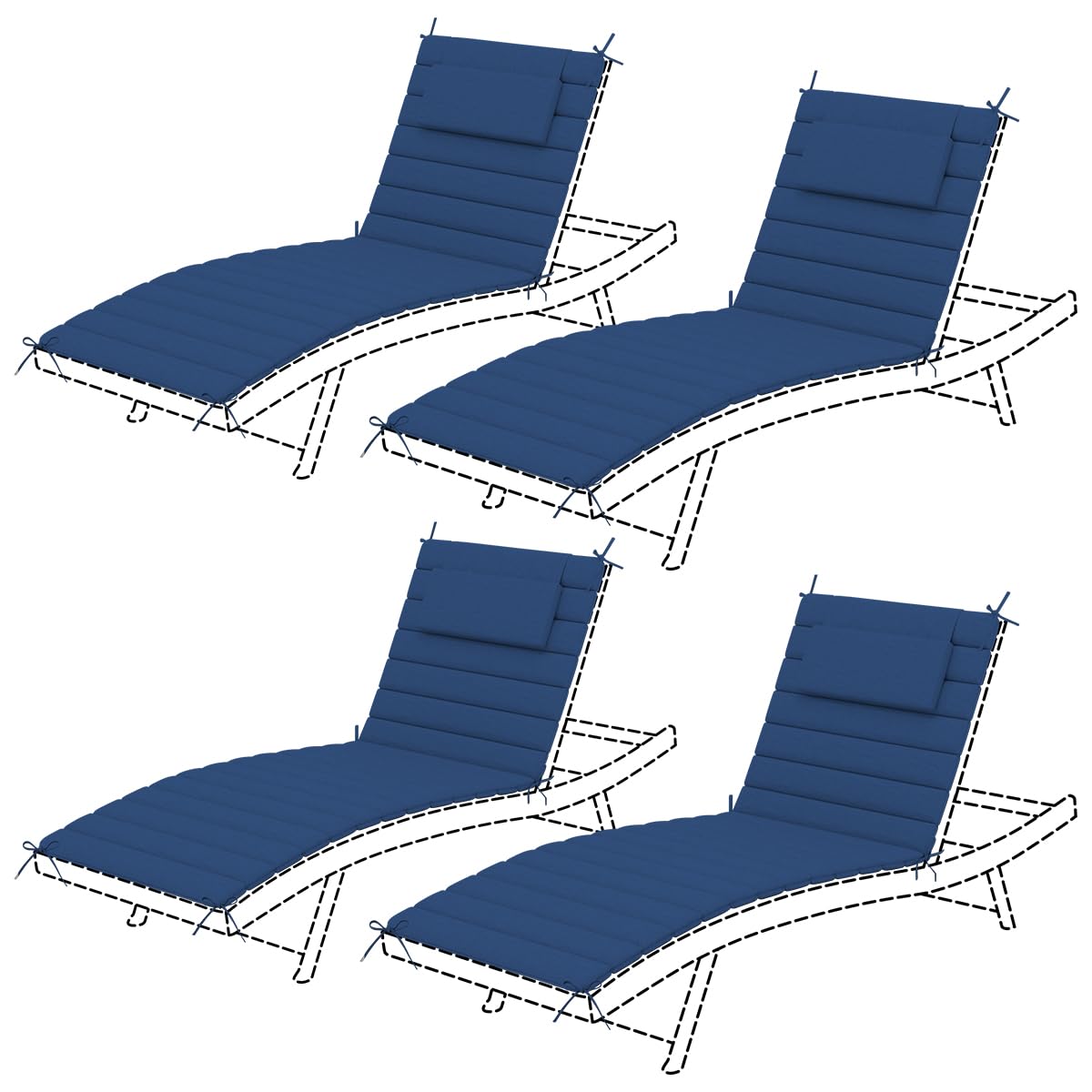 Sundale quilted lounge cushion set of 4, water-resistant, foldable, dark blue 80x26.