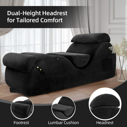 STSERT ZONE XL yoga chaise lounge with headrest, pads, washable cover, non-slip base.