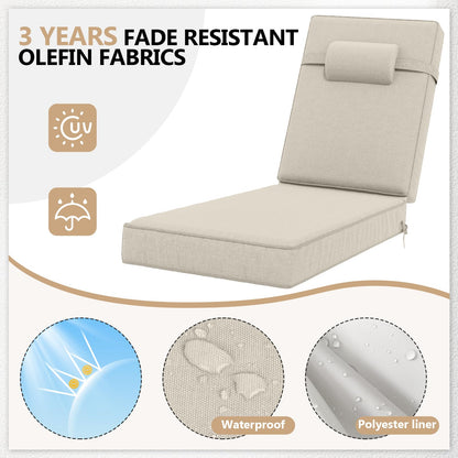 Olefin chaise lounge cushion set of 4, weather-resistant, with headrest, 72x21x4.