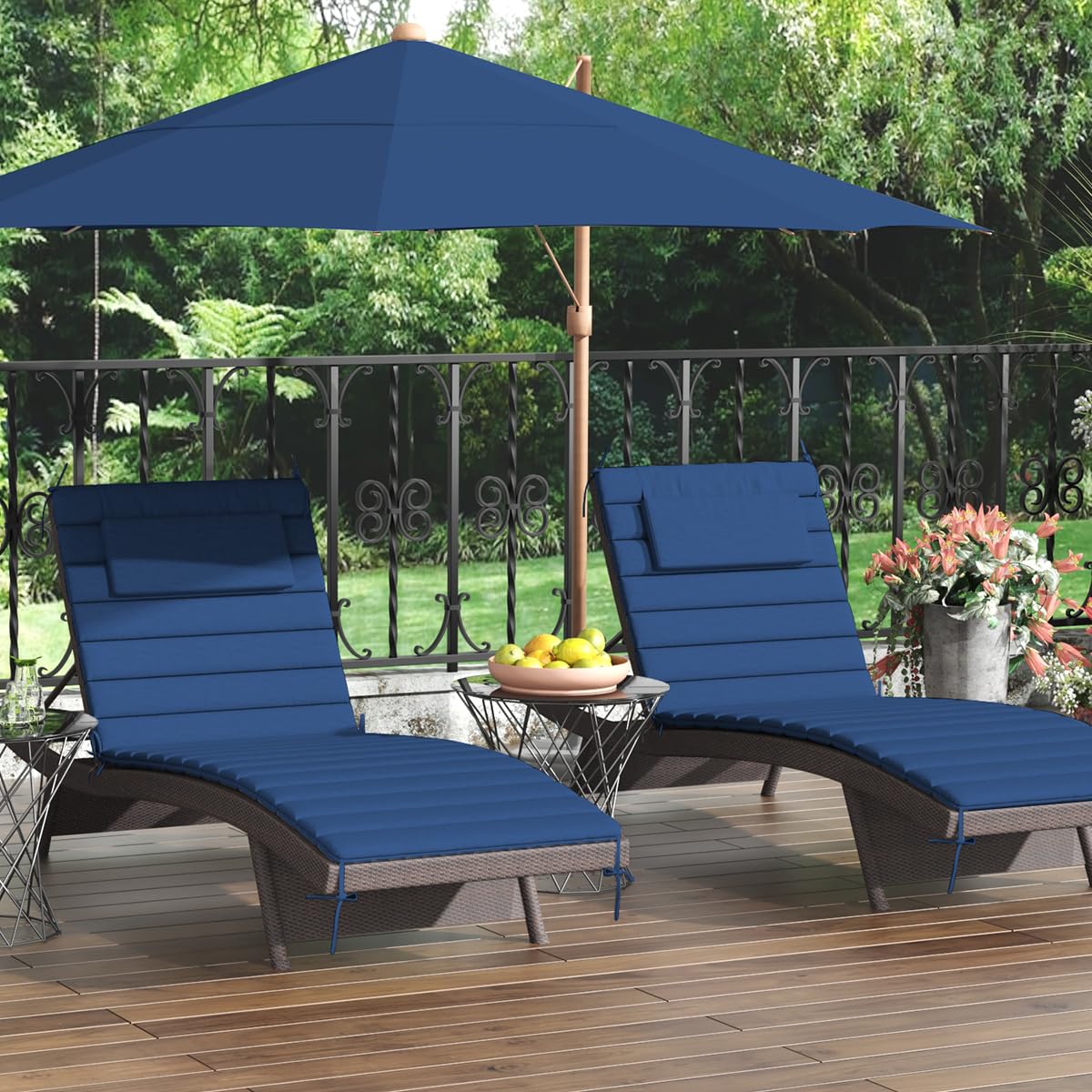 Sundale quilted lounge cushion set of 4, water-resistant, foldable, dark blue 80x26.