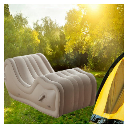 Portable inflatable sofa bed, lazy folding lounge chair with armrests for outdoor garden, modern and lightweight.