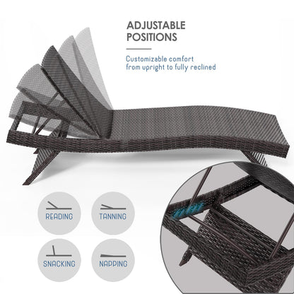 Nestl wicker outdoor chaise lounge set of 2 with adjustable reclining backrest.