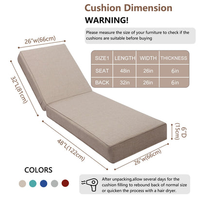 UFavo Home outdoor chaise cushion set of 2, waterproof, thick 80x26x6, khaki.