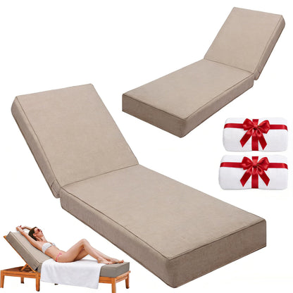 UFavo Home outdoor chaise cushion set of 2, waterproof, thick 80x26x6, khaki.