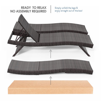 Nestl wicker outdoor chaise lounge set of 2 with adjustable reclining backrest.