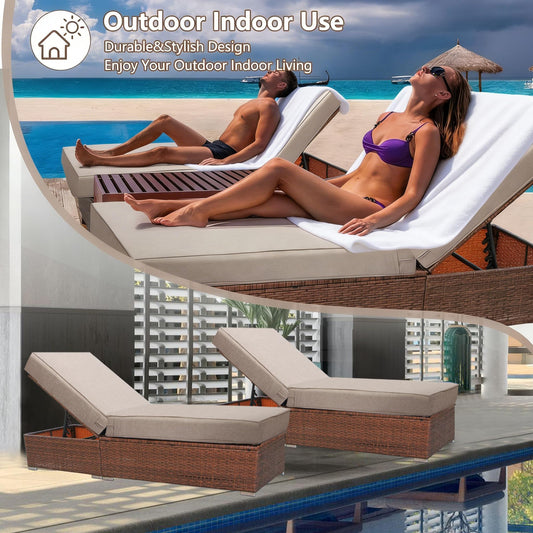 UFavo Home outdoor chaise cushion set of 2, waterproof, thick 80x26x6, khaki.