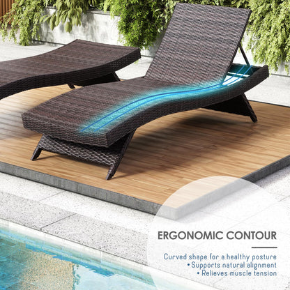 Nestl wicker outdoor chaise lounge set of 2 with adjustable reclining backrest.