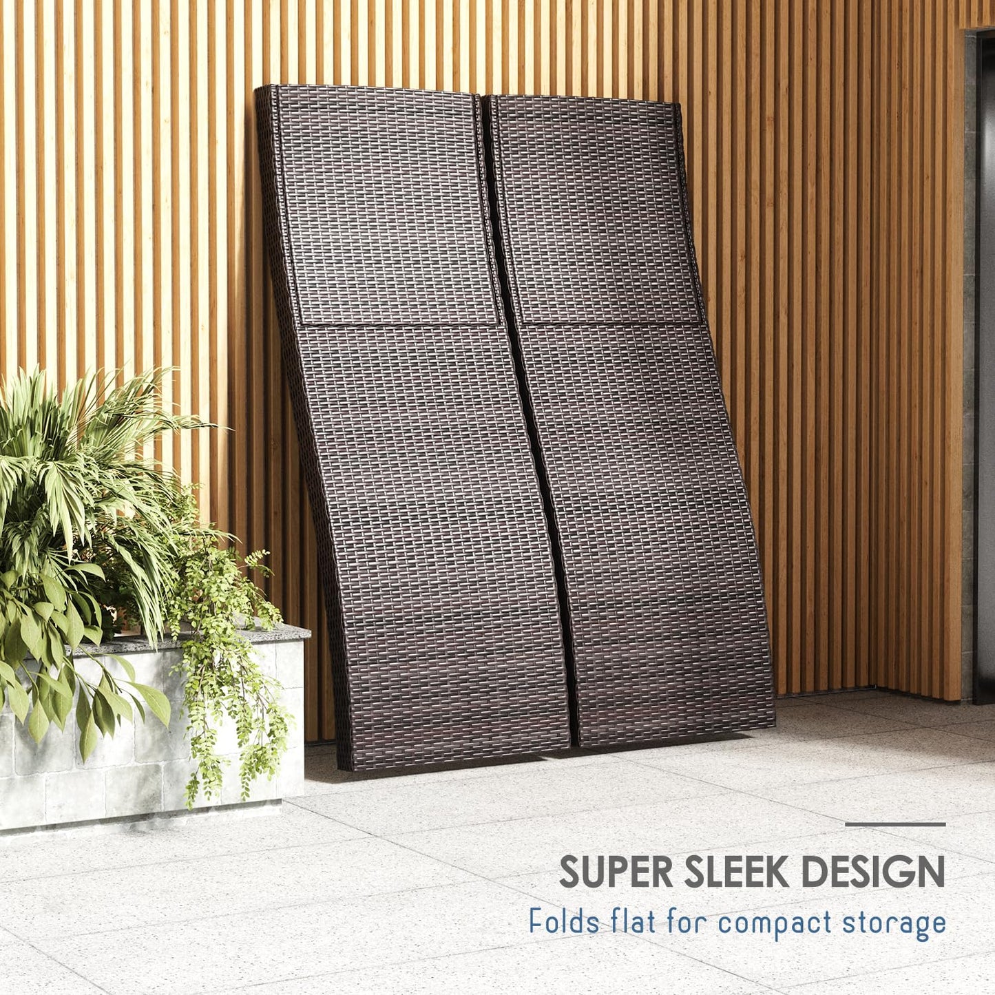 Nestl wicker outdoor chaise lounge set of 2 with adjustable reclining backrest.