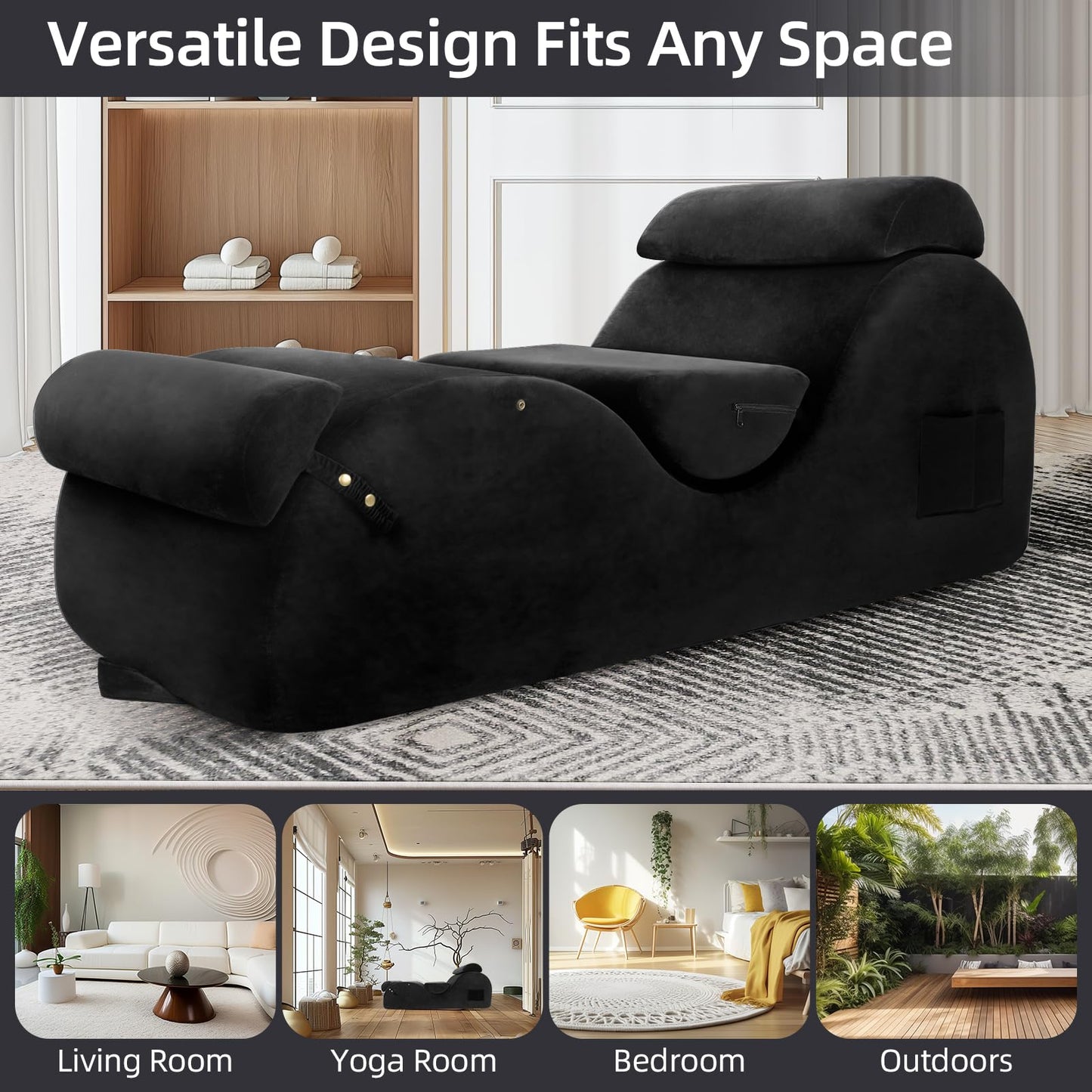 STSERT ZONE XL yoga chaise lounge with headrest, pads, washable cover, non-slip base.