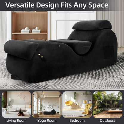 STSERT ZONE XL yoga chaise lounge with headrest, pads, washable cover, non-slip base.