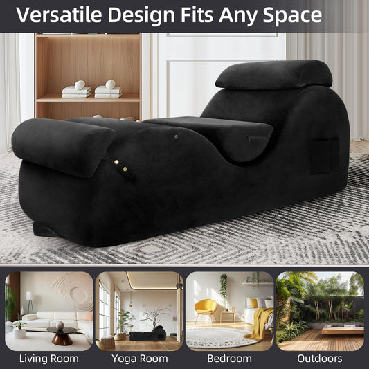 STSERT ZONE XL yoga chaise lounge with headrest, pads, washable cover, non-slip base.