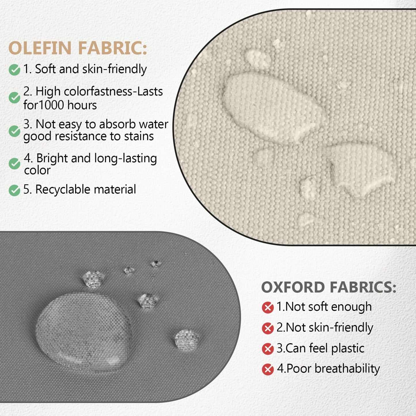 Olefin chaise lounge cushion set of 4, weather-resistant, with headrest, 72x21x4.