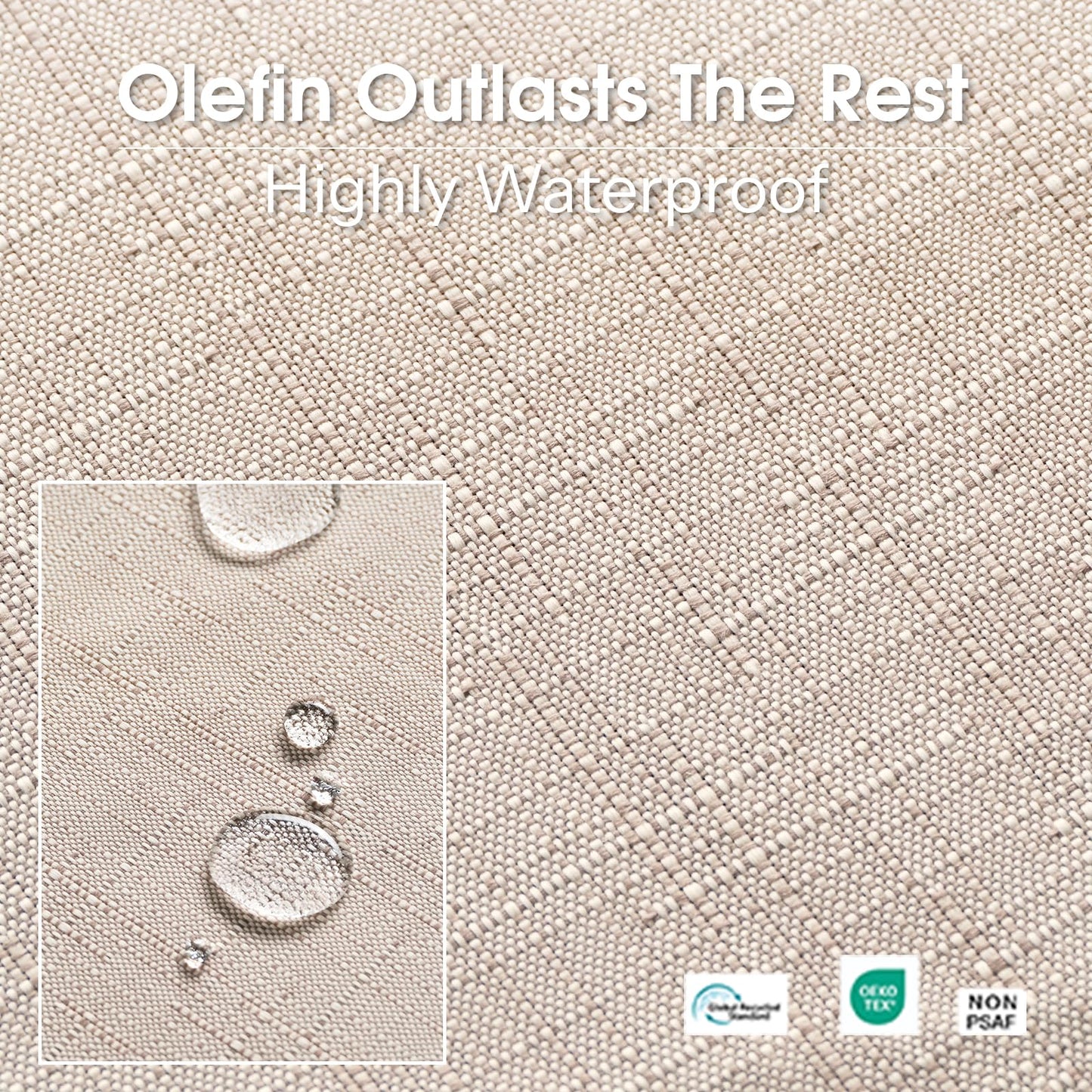 Outdoor chaise cushion set of 2, waterproof olefin, 80x26x6, light beige with straps.